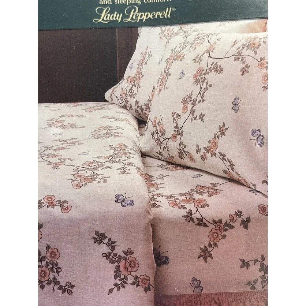 3 NOS Vtg Lady Pepperrel Floral Japanese Garden Twin Sheets USA